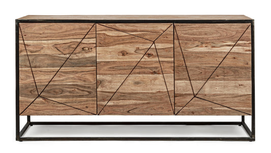 Credenza porta TV industrial vintage decorazione geometrica in legno massello e struttura in ferro con 3 ante SCONTO 20% spedizione gratuita - lapagoda.net