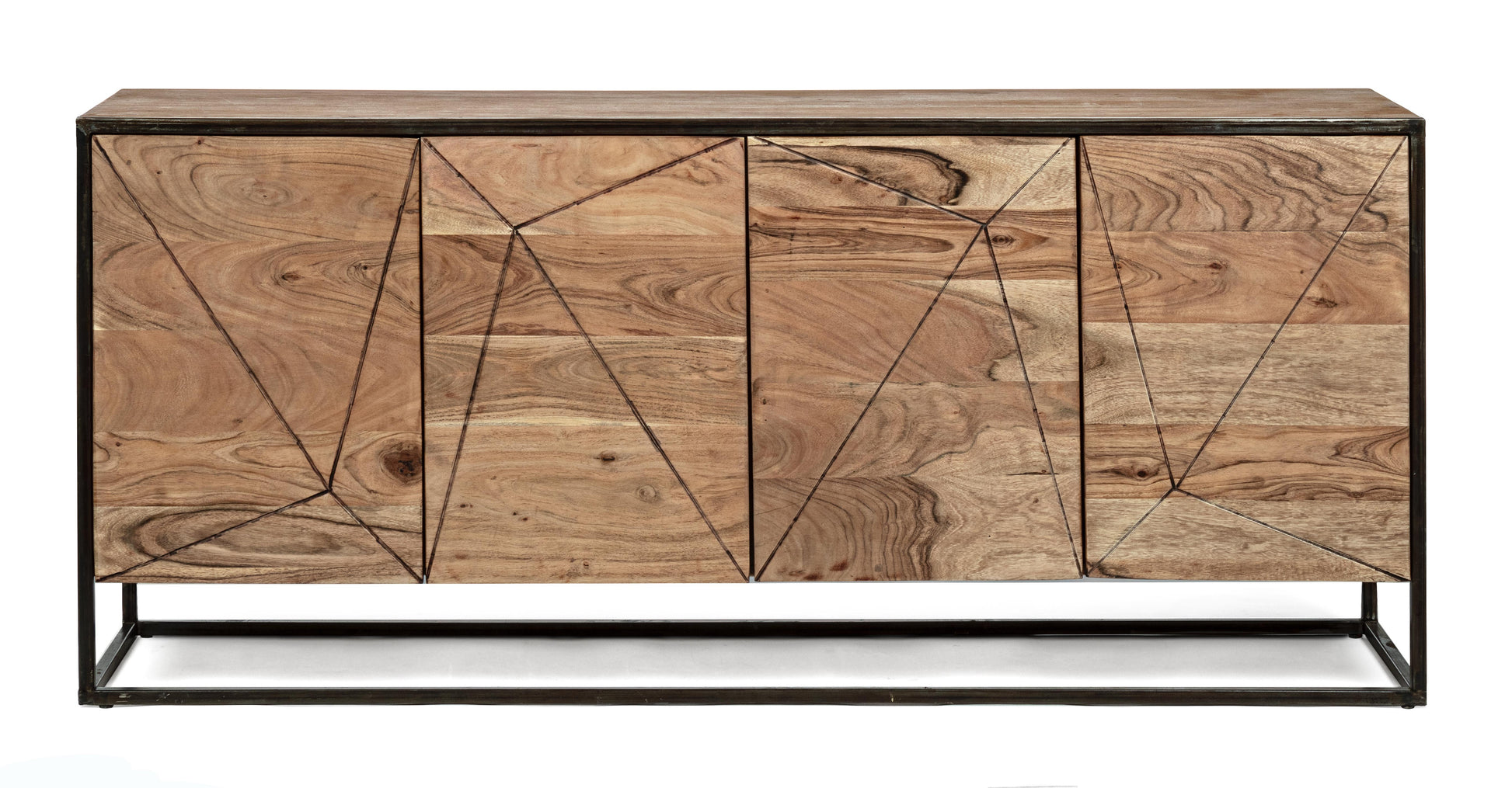 Credenza porta TV industrial decorazione geometrica in legno massello e struttura in ferro con 4 ante SCONTO 20% spedizione gratuita - lapagoda.net