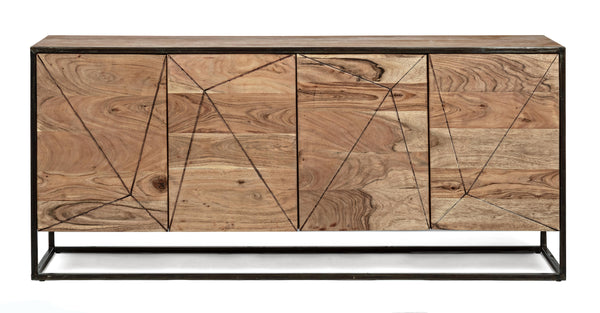 Credenza porta TV industrial decorazione geometrica in legno massello e struttura in ferro con 4 ante SCONTO 20% spedizione gratuita - lapagoda.net