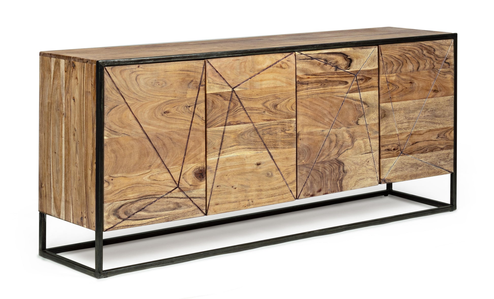  Credenza porta TV industrial decorazione geometrica in legno massello e struttura in ferro con 4 ante SCONTO 20%spedizione gratuita - lapagoda.net