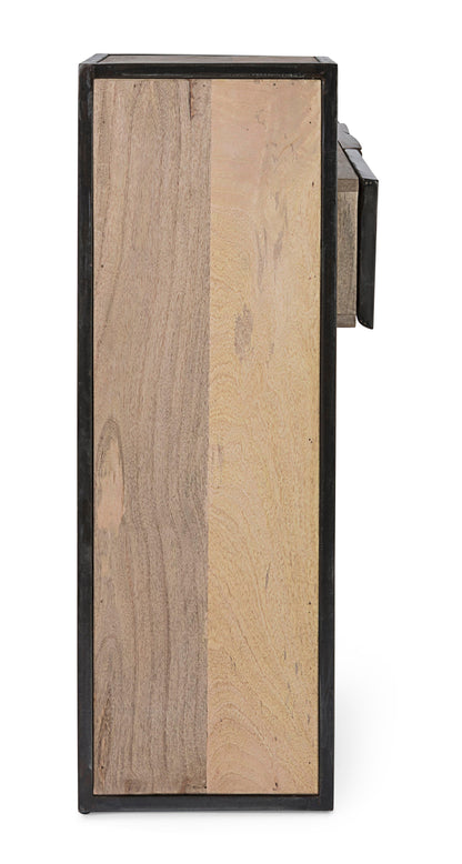 Mobile consolle industrial in legno con struttura in ferro frontali ferro legno cemento 3 cassetti - lapagoda.net