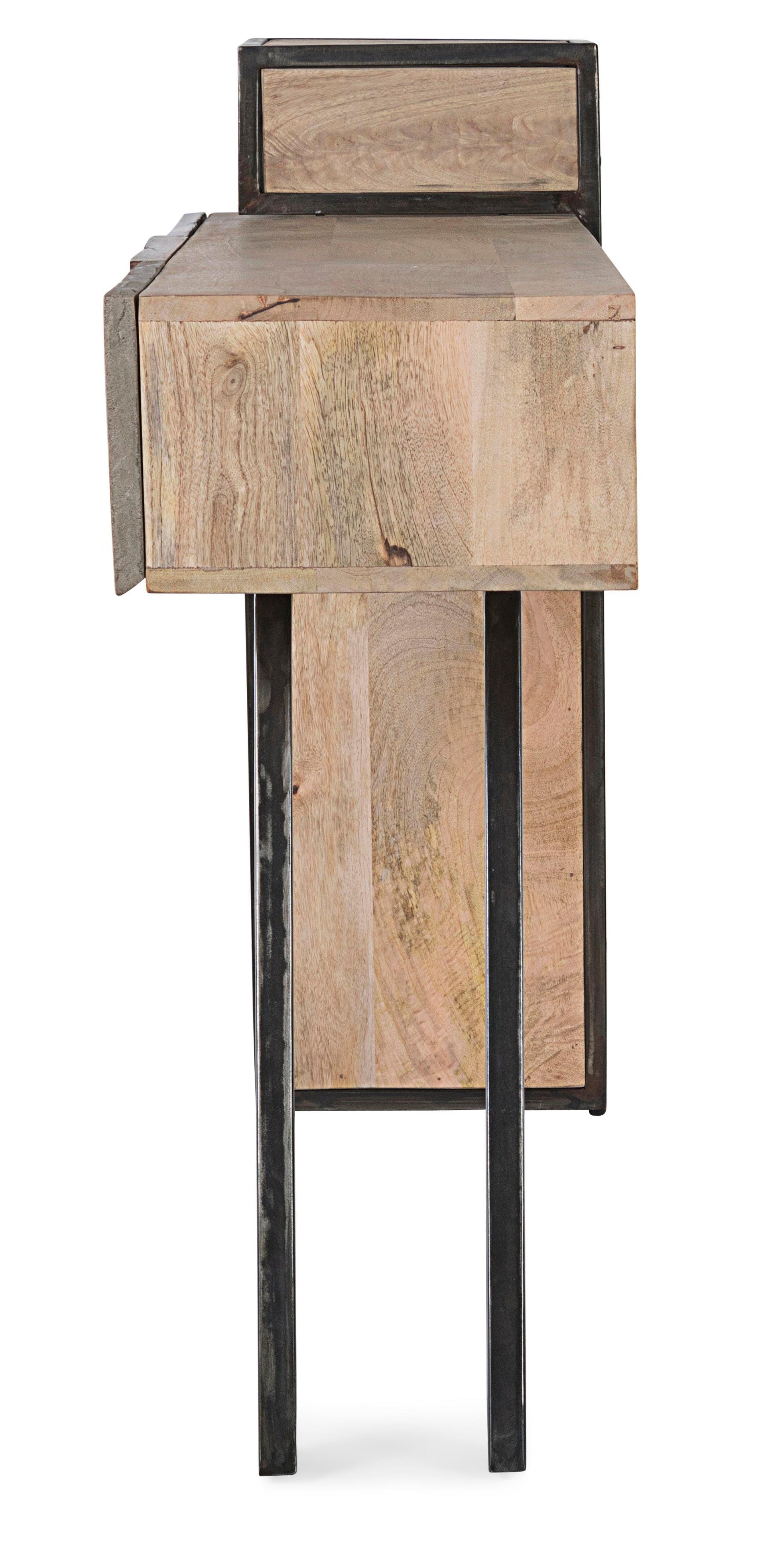 Mobile consolle industrial in legno con struttura in ferro frontali ferro legno cemento 3 cassetti - lapagoda.net