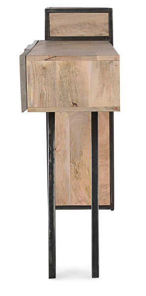 Mobile consolle industrial in legno con struttura in ferro frontali ferro legno cemento 3 cassetti