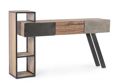 Mobile consolle industrial in legno con struttura in ferro frontali ferro legno cemento 3 cassetti - lapagoda.net