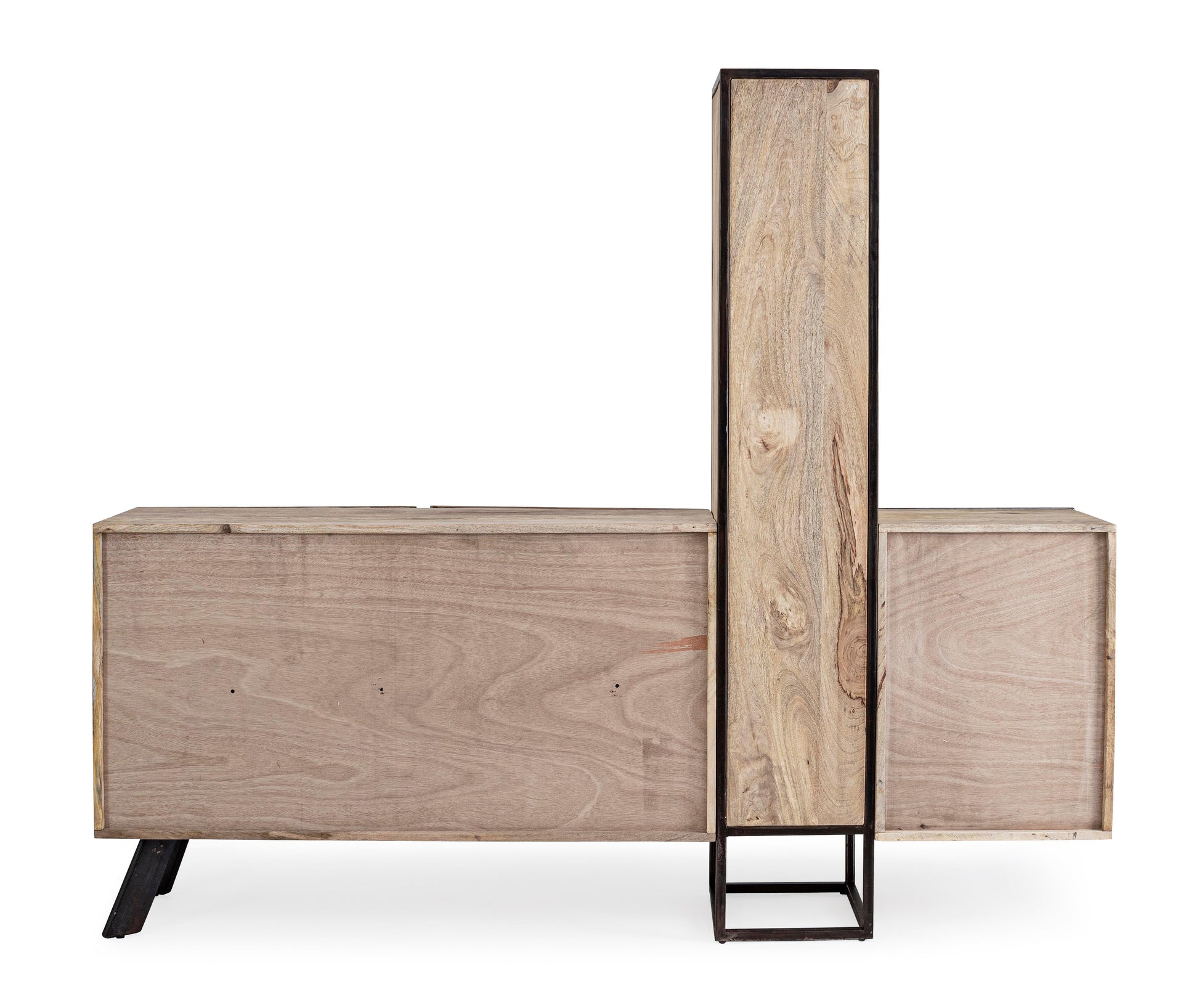 mobile vetrina in legno massello e ferro battuto con inserti in ferro e cemento stile industrial contemporaneo 