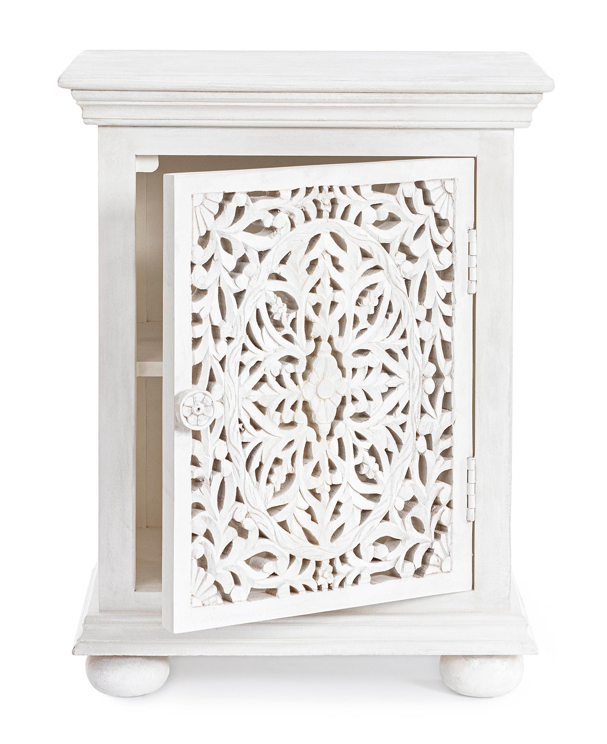 Comodino etnico indiano in legno massello shabby chic 1 anta - lapagoda.net