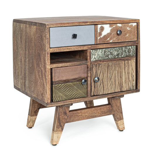 Comodino vintage multicolore metallo e pelle in legno massello - lapagoda.net
