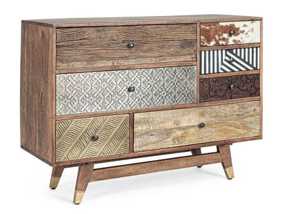 Cassettiera vintage multicolore metallo e pelle 7 cassetti in legno massello - lapagoda.net