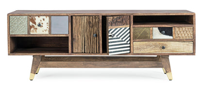 Mobile porta tv vintage multicolore pelle e metallo in legno massello - lapagoda.net