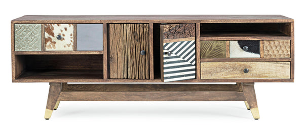 Mobile porta tv vintage multicolore pelle e metallo in legno massello