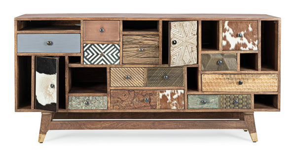 Credenza vintage multicolore metallo e pelle 2 ante 11 cassetti in legno massello