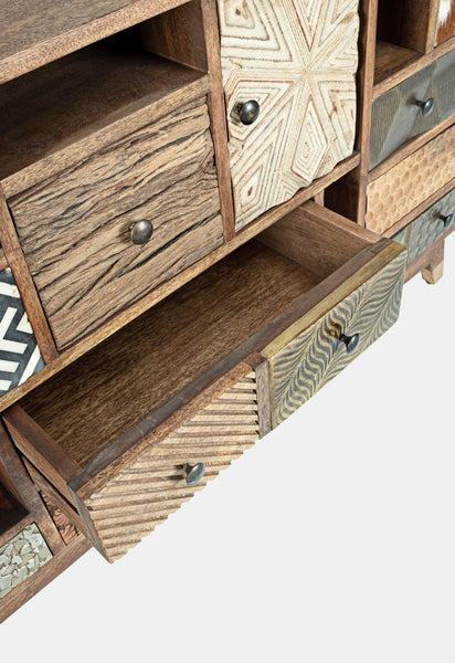 Credenza vintage multicolore metallo e pelle 2 ante 11 cassetti in legno massello