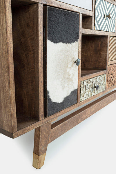 Credenza vintage multicolore metallo e pelle 2 ante 11 cassetti in legno massello
