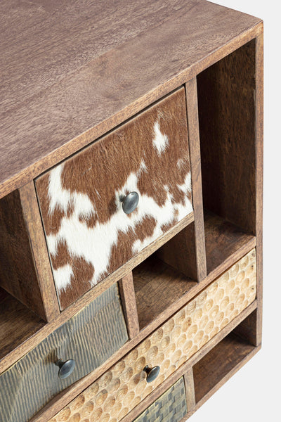 Credenza vintage multicolore metallo e pelle 2 ante 11 cassetti in legno massello