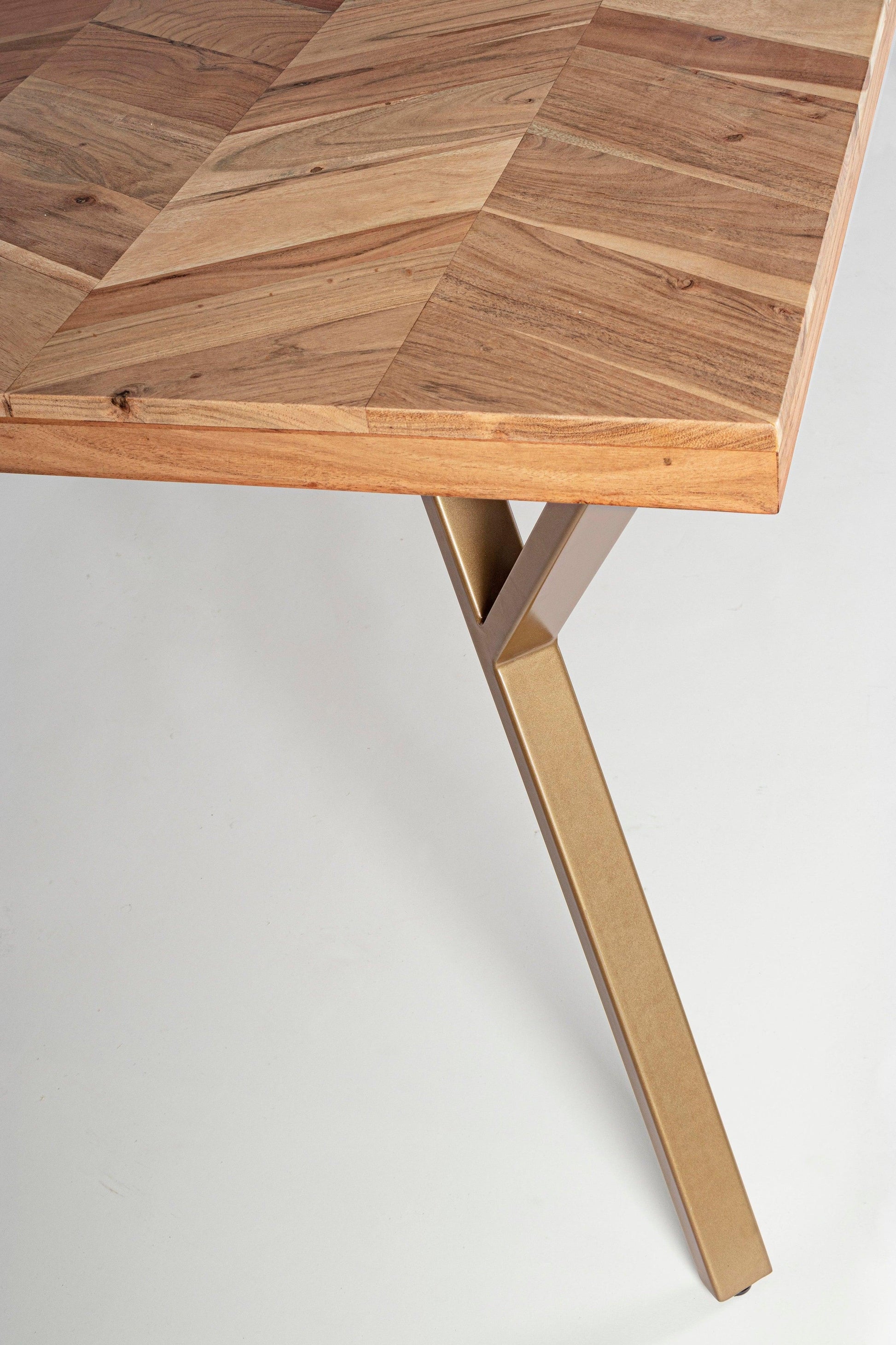 Tavolo 220x100 in legno d'acacia con venature chiare, dettaglio gambe acciaio - lapagoda.net