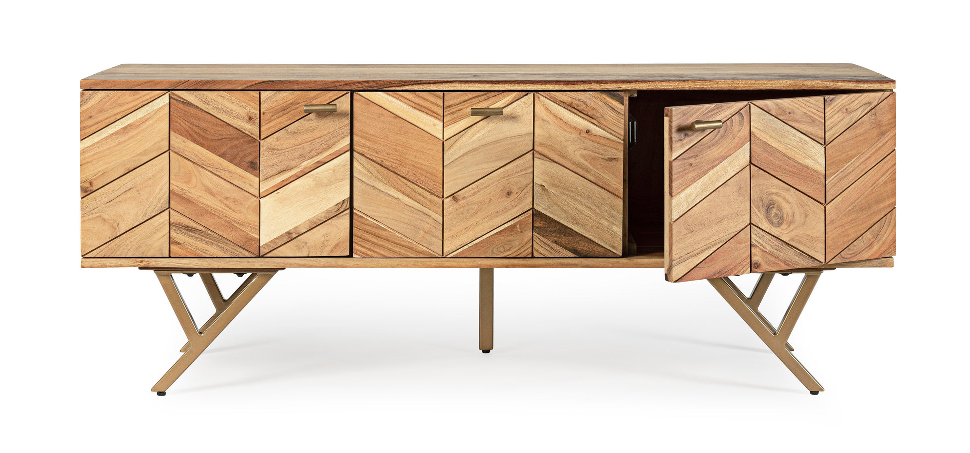 Credenza porta TV 3 ante in legno d'acacia con venature chiare del legno - lapagoda.net