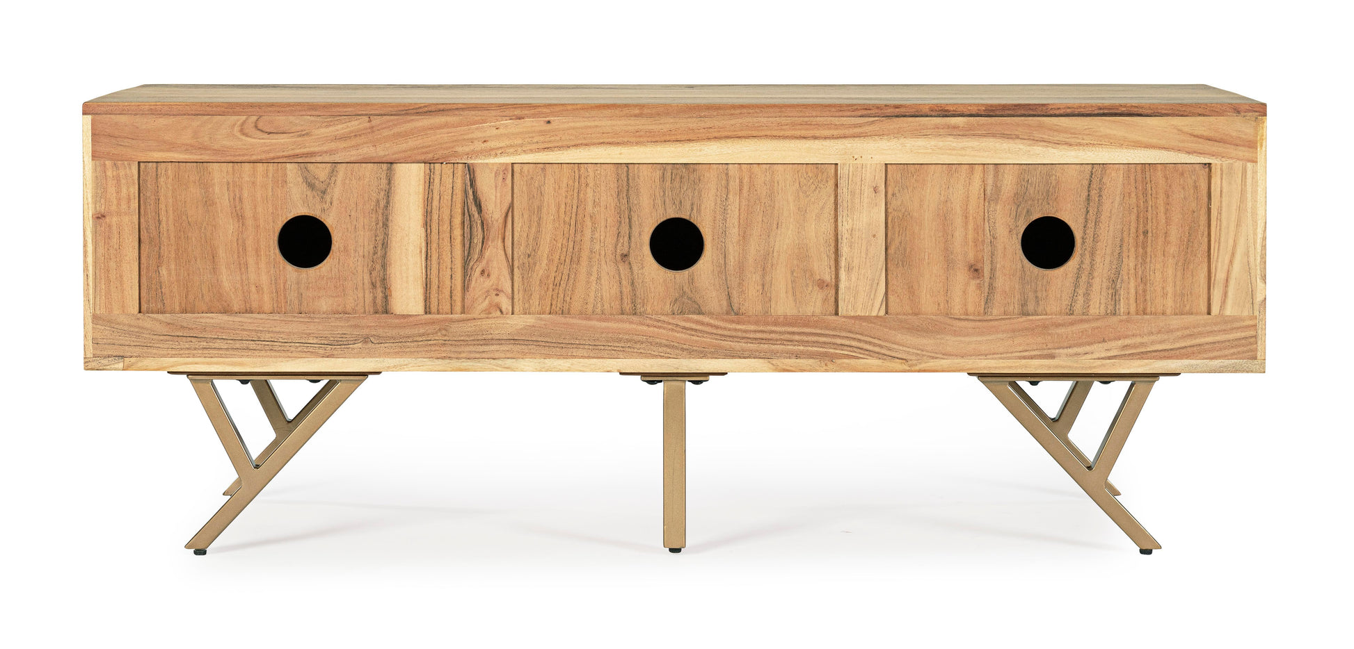 Credenza porta TV 3 ante in legno d'acacia con venature chiare del legno - lapagoda.net