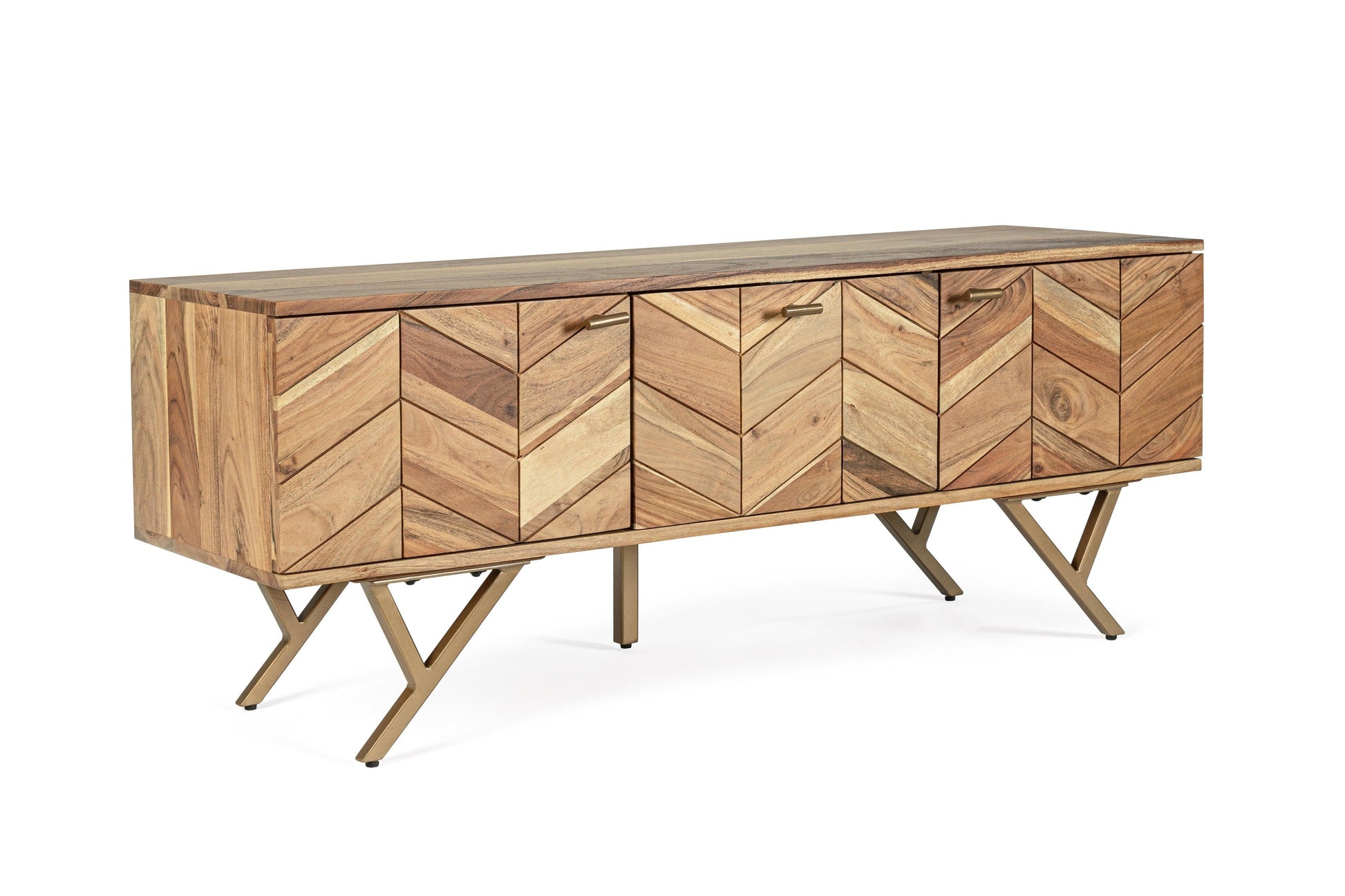 Credenza porta TV 3 ante in legno d'acacia con venature chiare - SPEDIZIONE GRATUITA - lapagoda.net