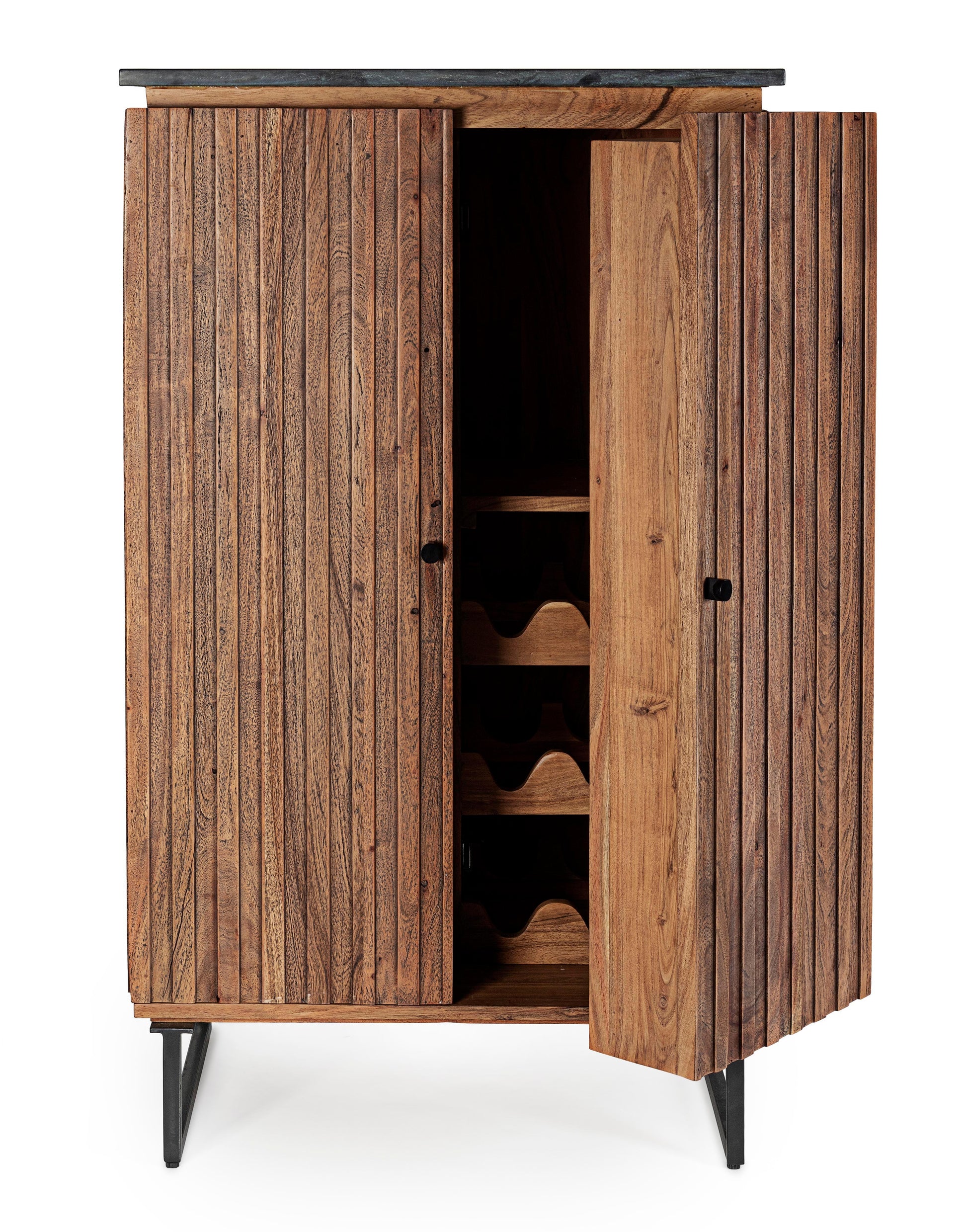 Mobile credenza bar vintage in legno massello e piano in marmo nero - lapagoda.net
