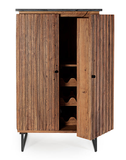 Mobile credenza bar vintage in legno massello e piano in marmo nero - lapagoda.net