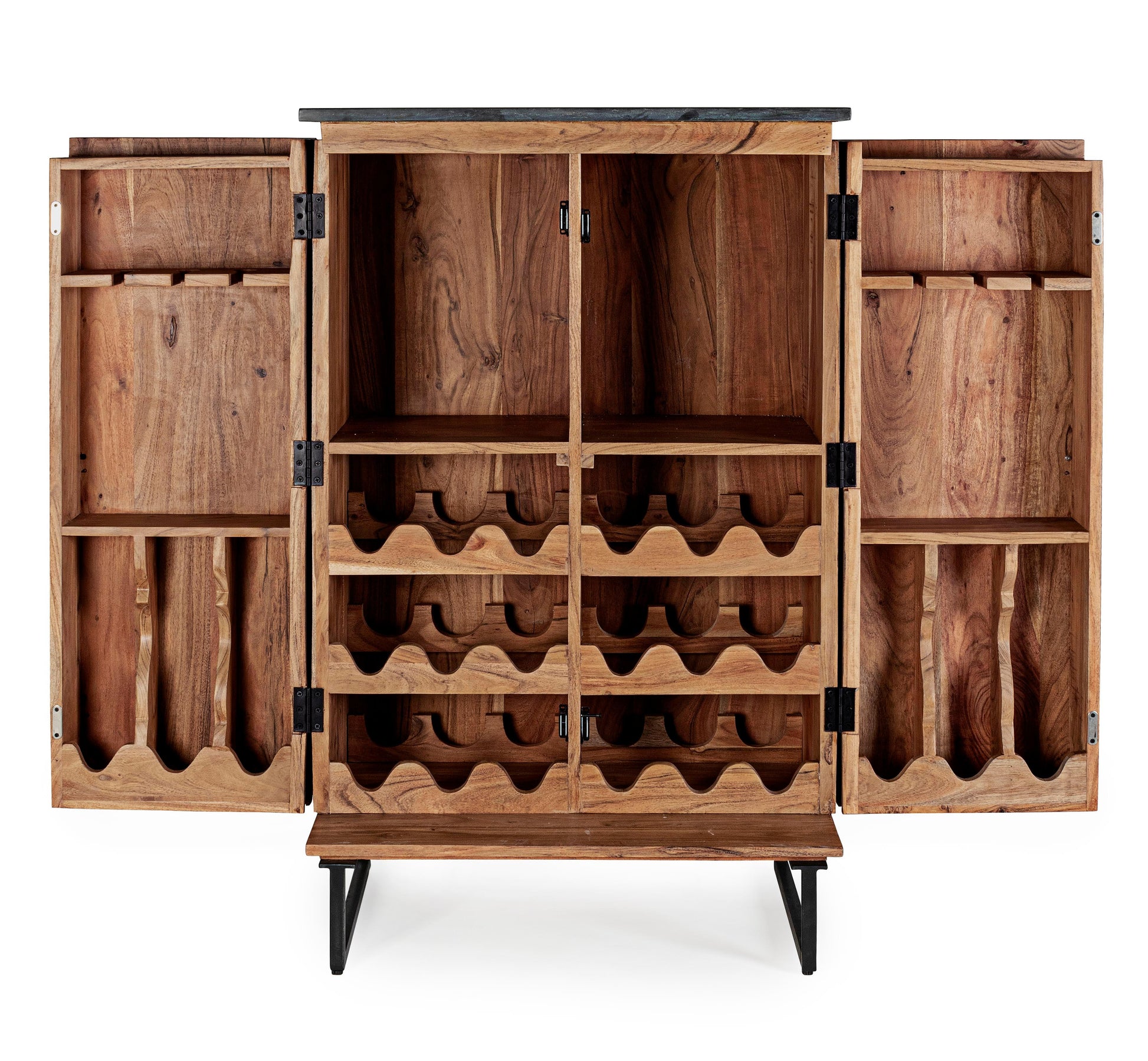 Mobile credenza bar vintage in legno massello e piano in marmo nero - lapagoda.net