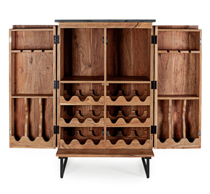 Mobile credenza bar vintage in legno massello e piano in marmo nero - lapagoda.net