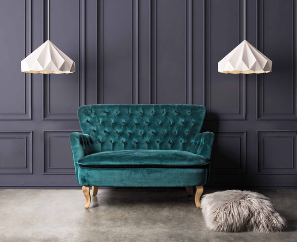 Divano vintage velluto colori senape, grigio e verde gambe in legno 2 posti - SCONTO 20% - lapagoda.net