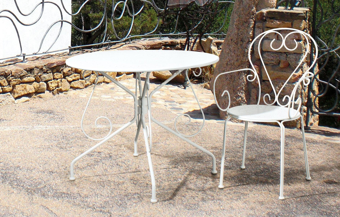 Tavolo rotondo D90 da esterno in ferro verniciato - 3 colori a scelta - Bianco - lapagoda.net