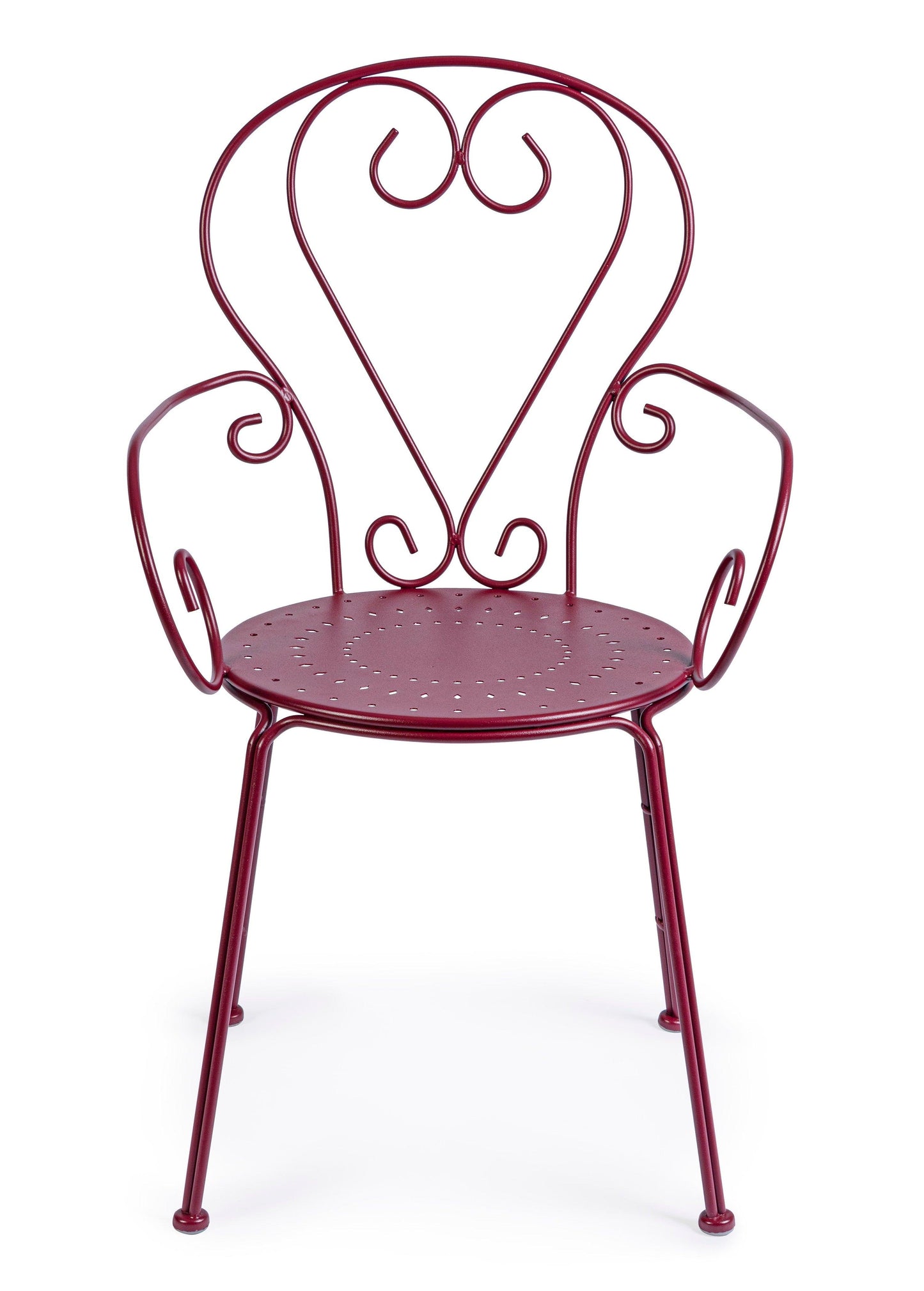 Sedie poltroncine da esterno in stile shabby chic in ferro verniciato, bordeaux - SET DI 4 SEDIE - SCONTO 20% - lapagoda.net