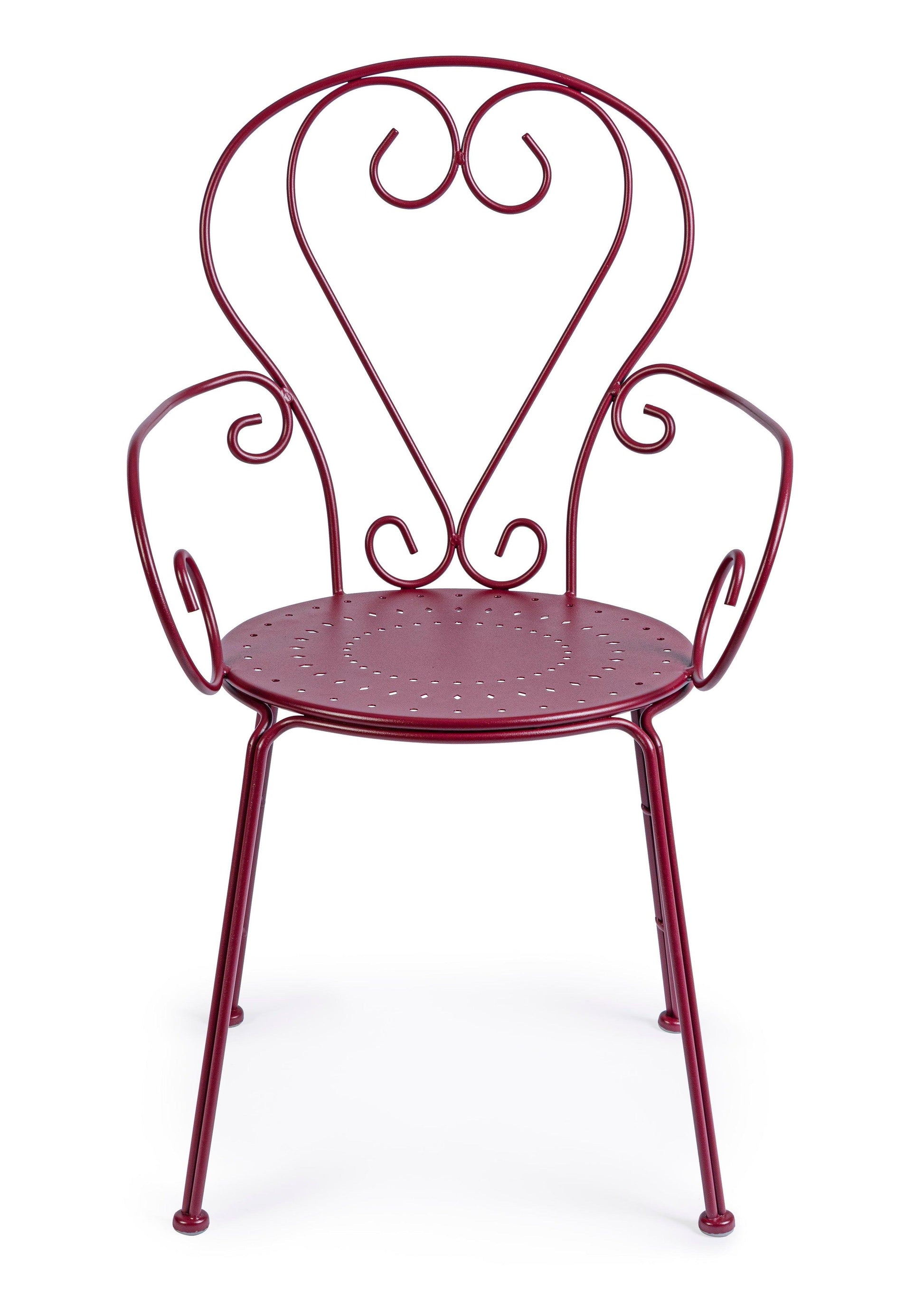 Sedie poltroncine da esterno in stile shabby chic in ferro verniciato, bordeaux - SET DI 4 SEDIE - SCONTO 20% - lapagoda.net