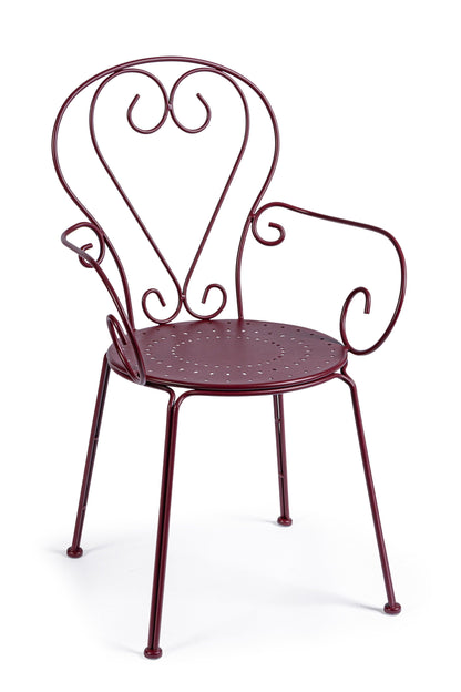 Sedie poltroncine da esterno in stile shabby chic in ferro verniciato, bordeaux - SET DI 4 SEDIE - SCONTO 20% - lapagoda.net
