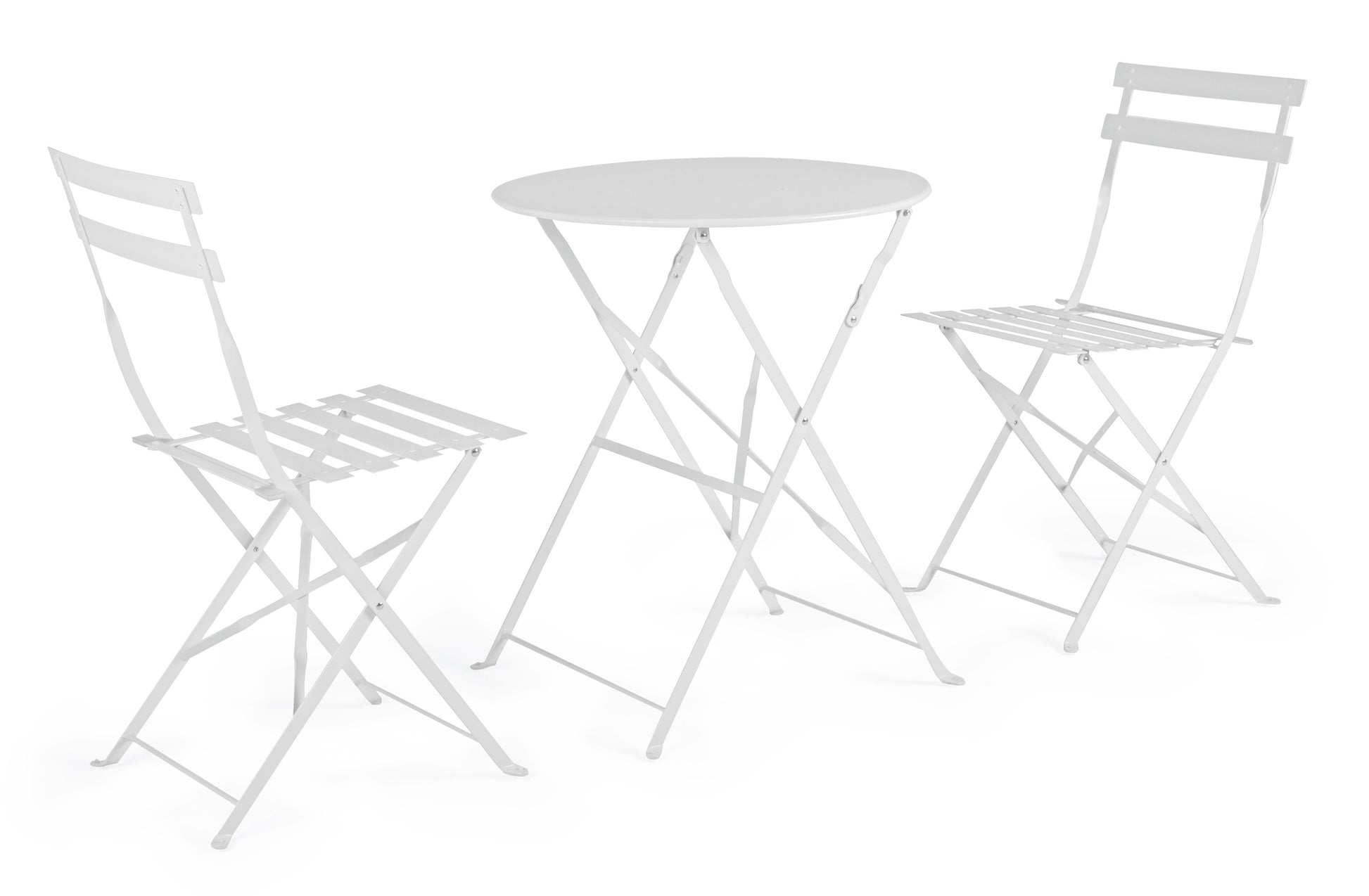 Set tavolino e 2 sedie pieghevoli da esterno in acciaio verniciato