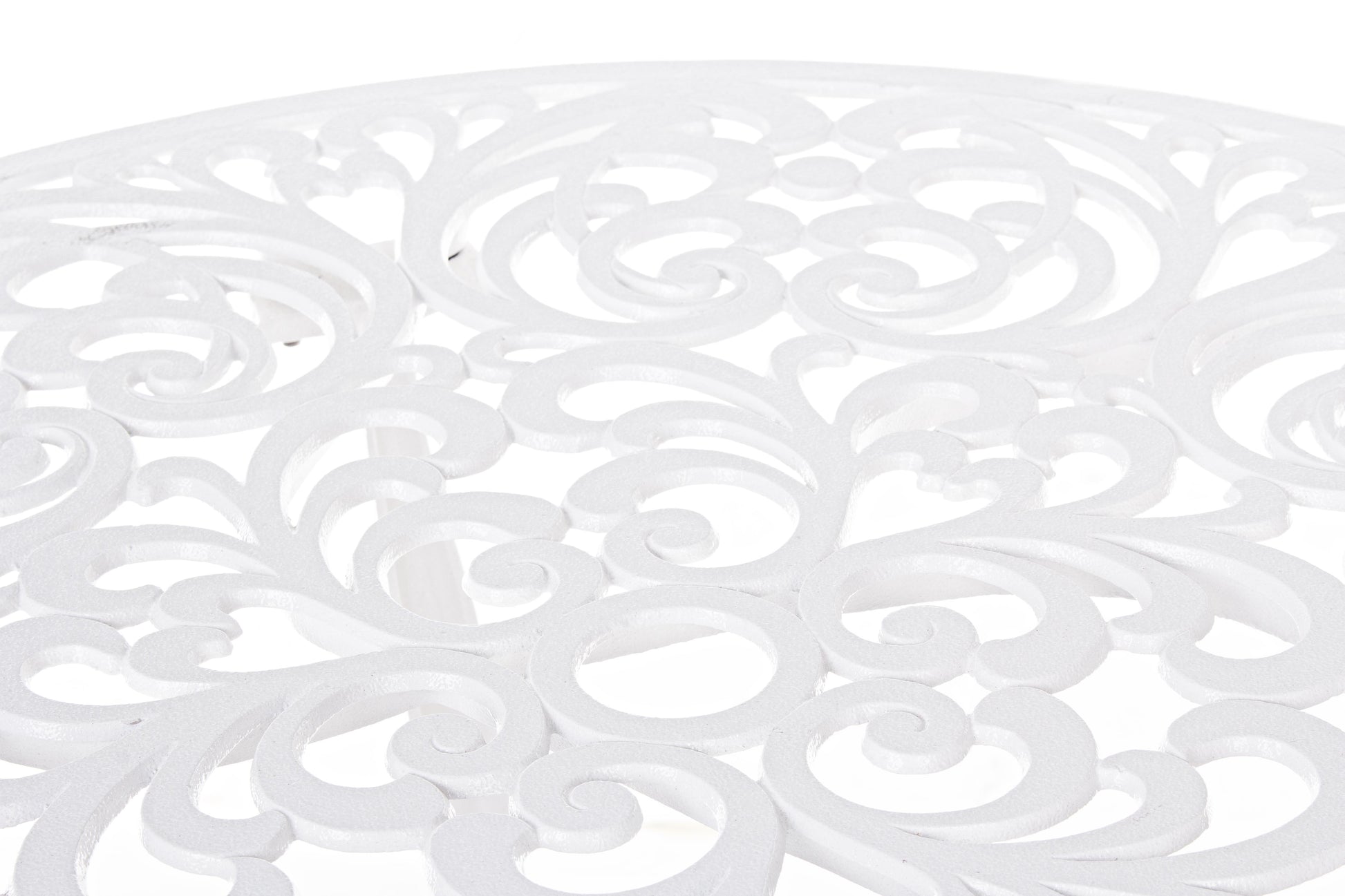 Tavolo rotondo D80 liberty da esterno in fusione di alluminio Bianco intreccio floreale- lapagoda.net