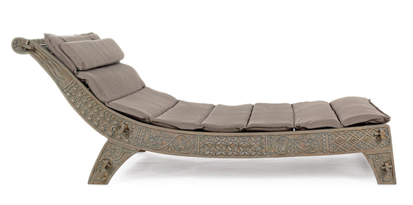 DAYBED etnico in legno massiccio di teak intarsiato con cuscini