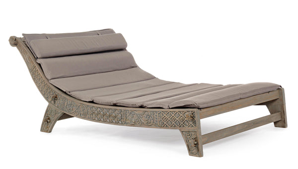 DAYBED etnico in legno massiccio di teak intarsiato con cuscini