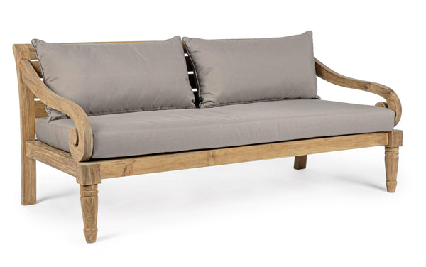 Divano etnico 2-3 posti in legno teak naturale finitura rustica con cuscini sfoderabili - SPEDIZIONE GRATUITA - lapagoda.net