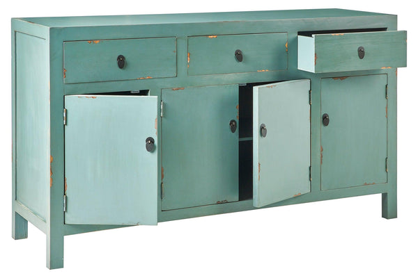 Credenza cinese in pioppo colore verde 4a 3c
