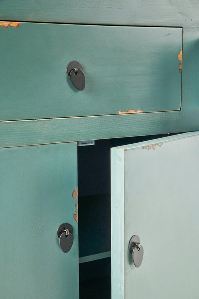 Credenza cinese in pioppo colore verde 4a 3c