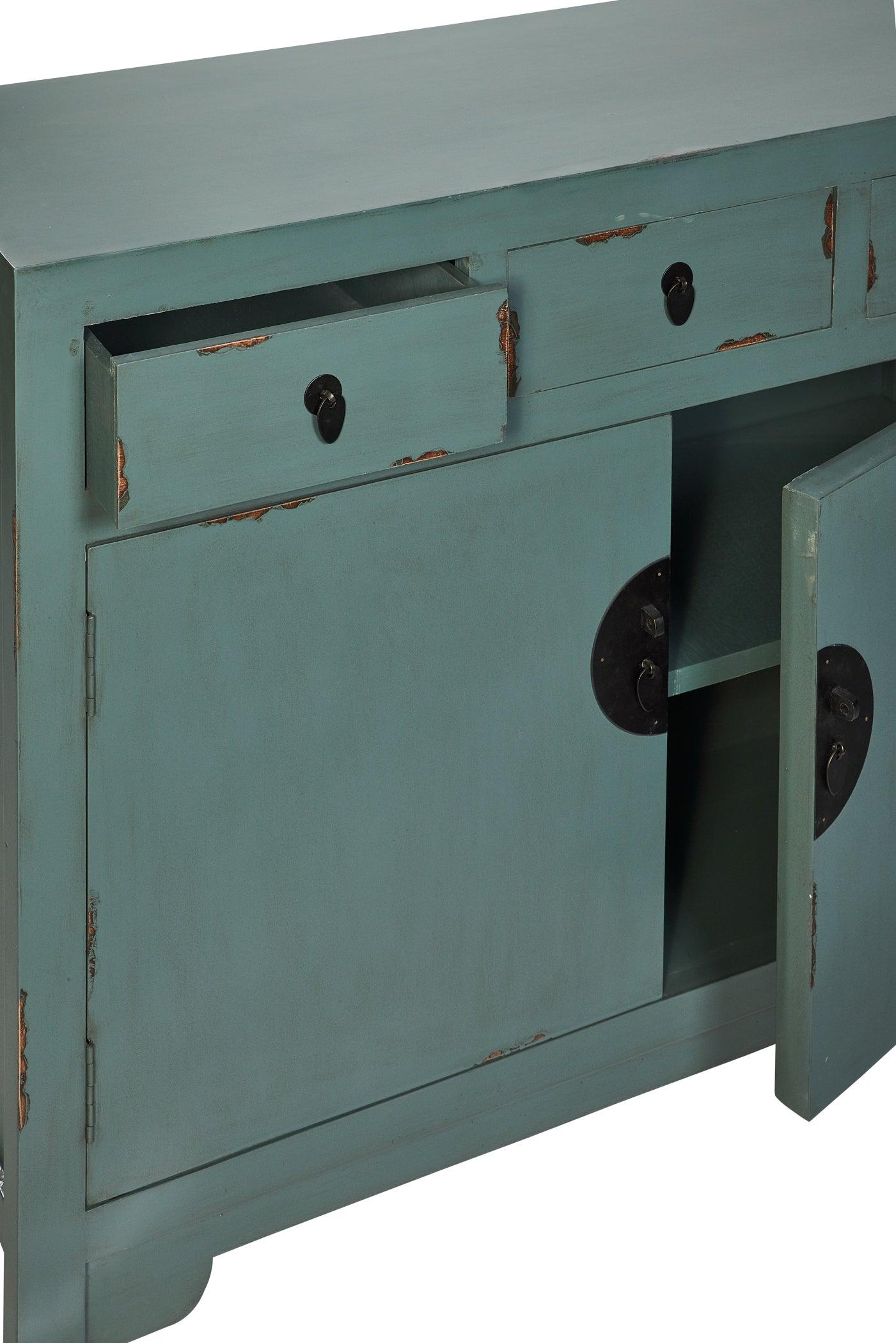 Credenza cinese in pioppo colori verde giallo bianco vinaccia 3a 2c - lapagoda.net