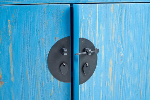 Credenza cinese in pioppo colori blu bianca azzurra celeste 3a 2c