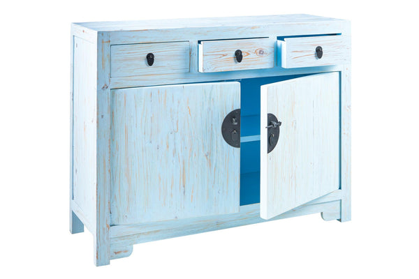 Credenza cinese in pioppo colori blu bianca azzurra celeste 3a 2c