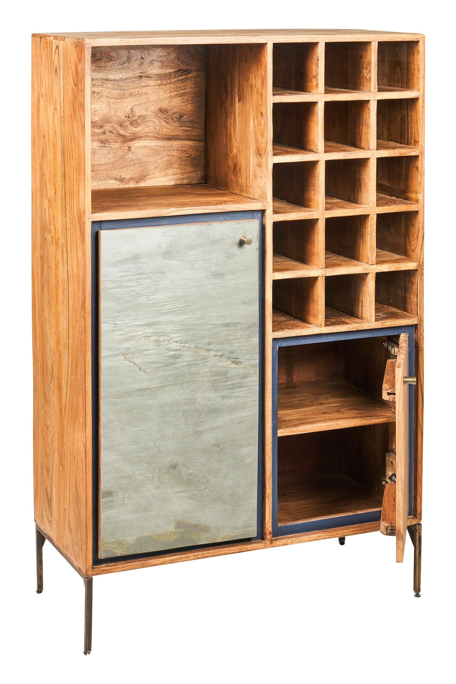 Credenza Dispensa portabottiglie industrial ferro e legno 2 ante Ardesia - lapagoda.net