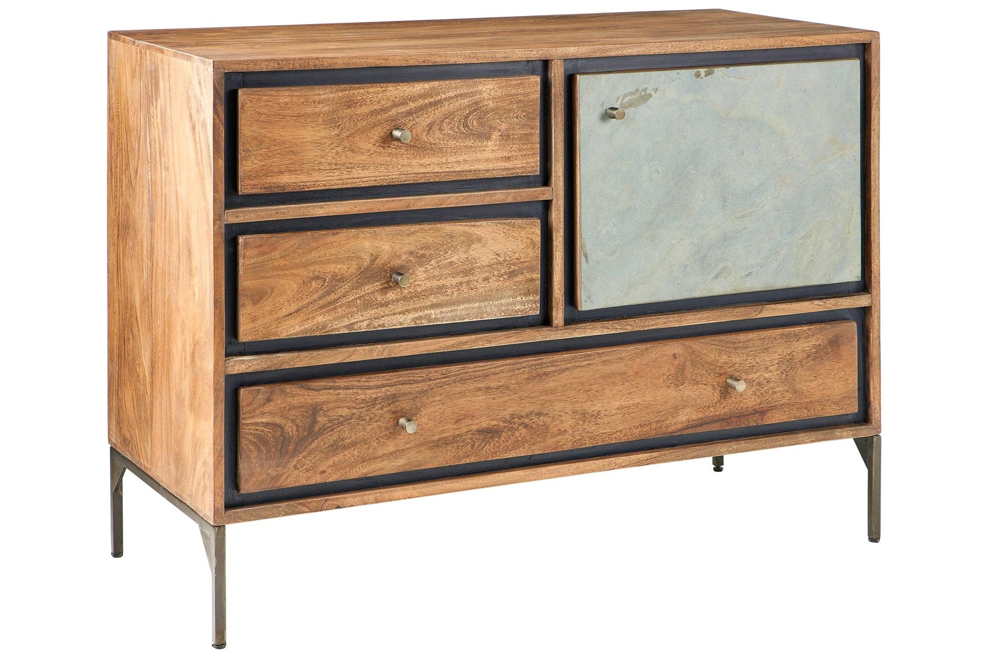 Credenza industrial ferro e legno 3 cassetti 1 anta Ardesia - lapagoda.net