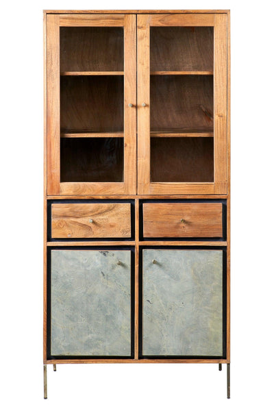 Credenza con vetrina industrial ferro e legno 2 cassetti 4 ante Ardesia