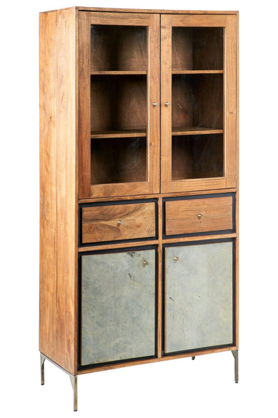 Credenza con vetrina industrial ferro e legno 2 cassetti 4 ante Ardesia