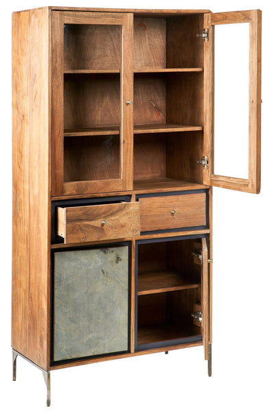 Credenza con vetrina industrial ferro e legno 2 cassetti 4 ante Ardesia