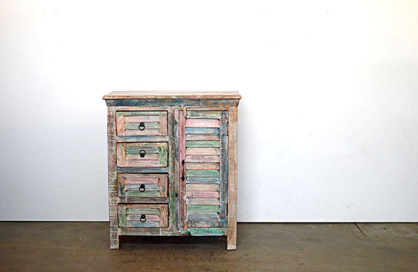 Credenza Vintage in Legno Riciclato - 4 cassetti 1 anta -BH001- - lapagoda.net