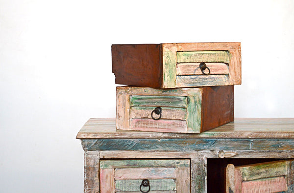 Credenza Vintage in Legno Riciclato - 4 cassetti 1 anta -BH001- - lapagoda.net