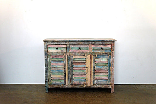 Credenza Vintage in Legno Riciclato - 3 ante 3 cassetti -BH246- - lapagoda.net