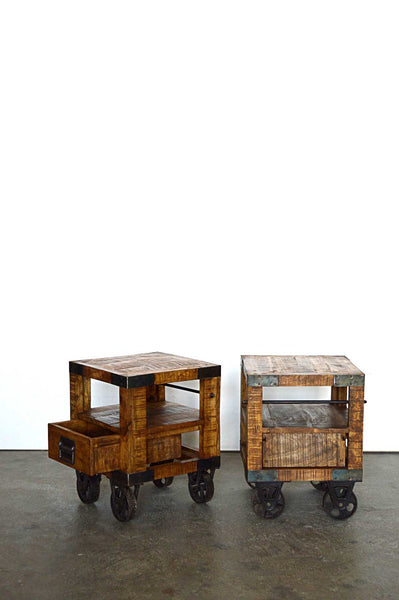 comodini legno massello di mango con ruote mobili indiani online letto country legno gresso 